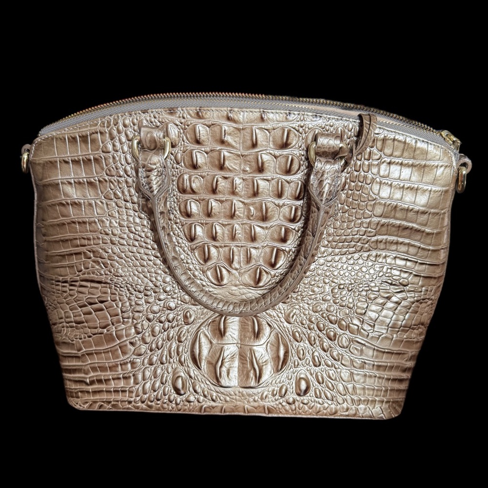 Elegant Brahmin Crocodile Embossed Gold Handbag